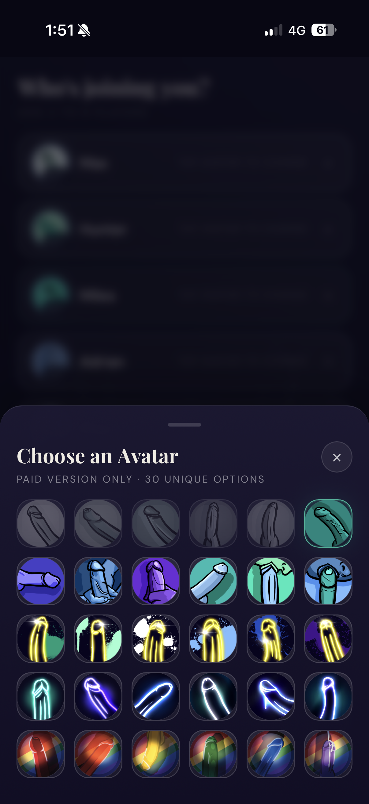 Avatar selection screen